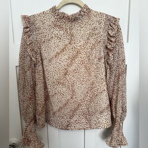 Joe's Jeans Cream and Brown Ruffled Blouse
